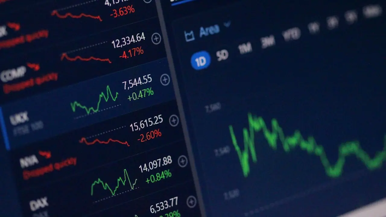 金融数字应用程序界面，展示了各种市场指标和股票价值。